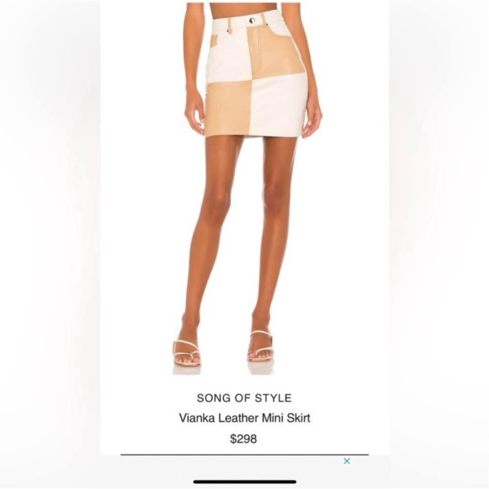 Song of Style Two-Tone Leather Mini Skirt - Cream and White